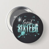 Moon and Stars Sweet 16 Aquamarin/Blk ID788 Button (Vorne & Hinten)