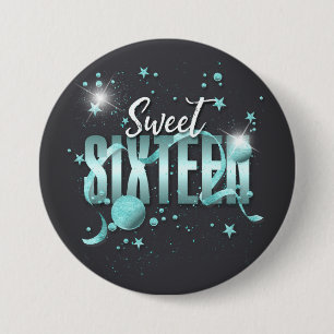 Moon and Stars Sweet 16 Aquamarin/Blk ID788 Button