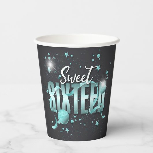 Moon and Stars Sweet 16 Aquamarin/Blk ID788 Pappbecher (Rückseite)