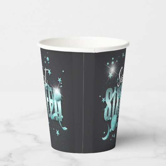 Moon and Stars Sweet 16 Aquamarin/Blk ID788 Pappbecher (Rechts)