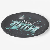 Moon and Stars Sweet 16 Aquamarin/Blk ID788 Pappteller (Schrägansicht)