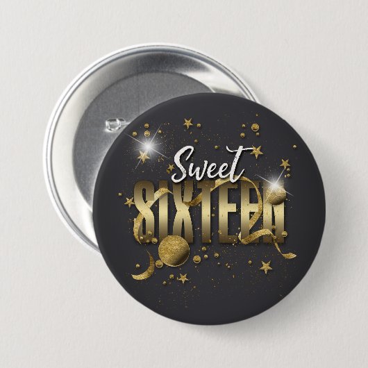 Moon and Stars Sweet 16 Gold/Blk ID788 Button (Vorne & Hinten)