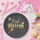 Moon and Stars Sweet 16 Gold/Blk ID788 Pappteller (Party)