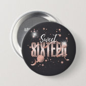 Moon and Stars Sweet 16 Rose Gold/Blk ID788 Button (Vorne & Hinten)
