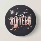 Moon and Stars Sweet 16 Rose Gold/Blk ID788 Button (Vorderseite)