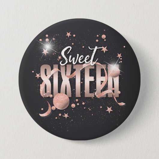 Moon and Stars Sweet 16 Rose Gold/Blk ID788 Button (Vorderseite)