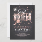 Moon and Stars Sweet 16 Rose Gold/Blk ID788 Einladung (Vorderseite)