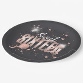 Moon and Stars Sweet 16 Rose Gold/Blk ID788 Pappteller (Schrägansicht)