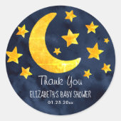 Moon and Stars Whimsical Baby Dusche Runder Aufkleber (Vorderseite)