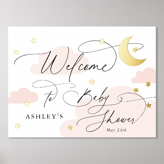 Moon and Stars Wolken Pink Begrüßungsdusche Baby Foliendrucke (Vorderseite)