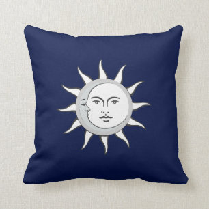 Moon and Sun Convernation on Navy Blue Kissen