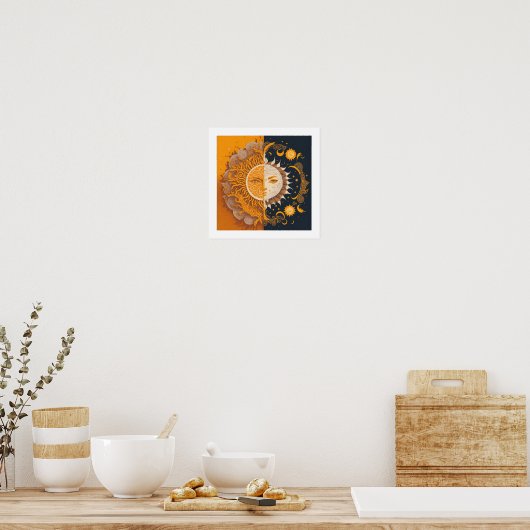 Moon and Sun , esoterisch, Astrologie Boho Fan Poster (Küche)