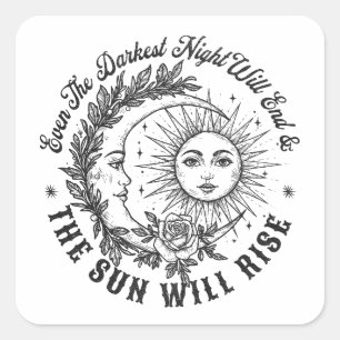 Moon and Sun Face Line Art T - Shirt - Celestial S Quadratischer Aufkleber