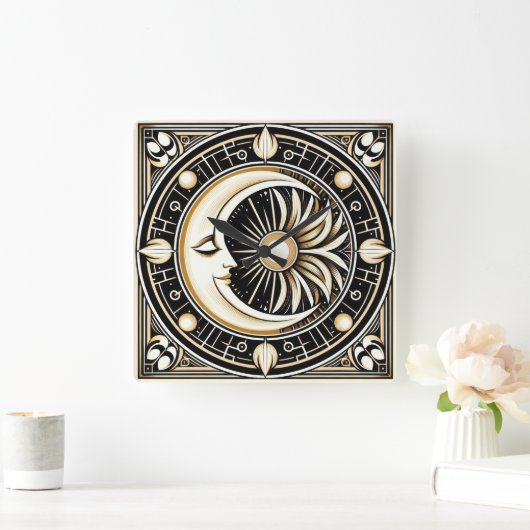 Moon and Sun motif AI Wall Clock Quadratische Wanduhr (Zuhause)