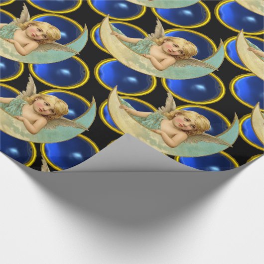 MOON ANGEL MIT HELLEN BLAUE SAPPHIRE GEM STONEN GESCHENKPAPIER (Ecke)