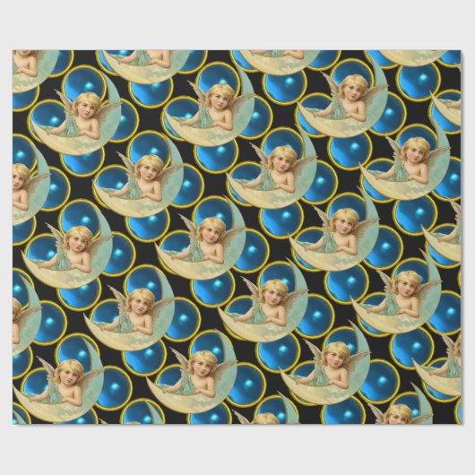 MOON ANGEL MIT HELLEN BLAUE SAPPHIRE GEM STONEN GESCHENKPAPIER (Flach)