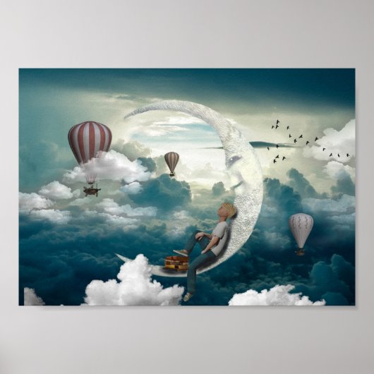 Moon Art Boy on Moon Artwork Fantasy Poster (Vorne)
