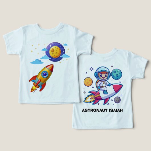 Moon Astronaut Rocket Ship Kids T - Shirt (Design Vorderseite & Rückseite)