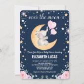 Moon Baby Dusche / Girly Elephant Twinkle Star Einladung (Vorderseite)