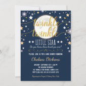 Moon Baby Shower Twinkle Little Star Navy Gold Einladung (Vorderseite)