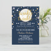 Moon Baby Shower Twinkle Little Star Navy Gold Einladung (Stehend Vorderseite)