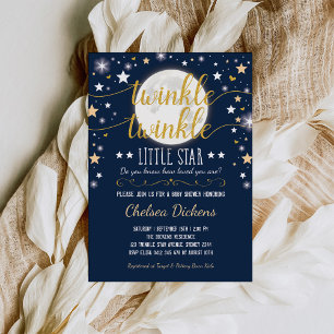 Moon Baby Shower Twinkle Little Star Navy Gold Einladung