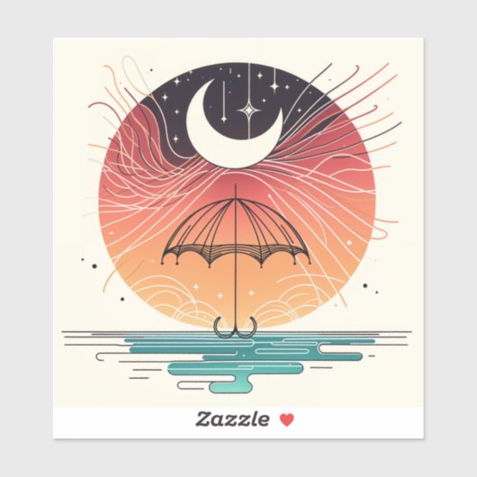 Moon Balancing Rainfall in Boho Line Art Aufkleber (Blatt)