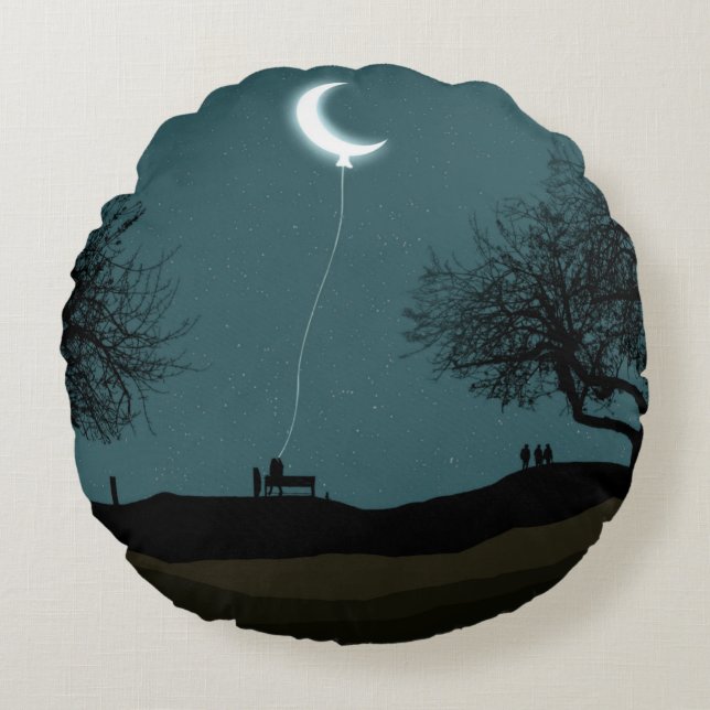 Moon Balloon Rundes Kissen (Vorderseite)