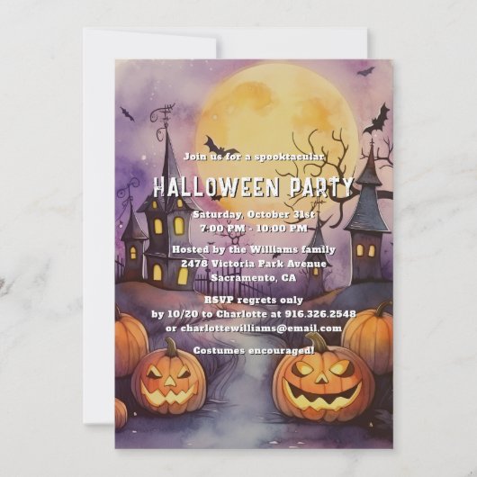 Moon Bats Jack O'Lanterns Halloween-Party Einladung (Vorderseite)