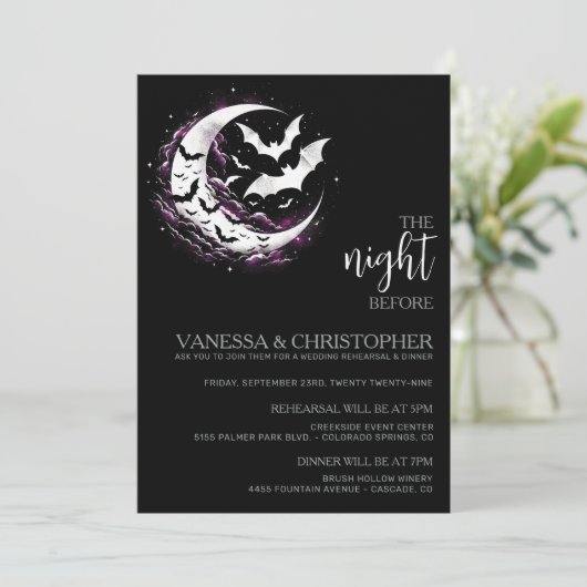 Moon Bats Night Before Wedding Probe Einladung (Stehend Vorderseite)