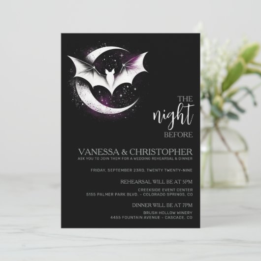 Moon Bats Night Before Wedding Probe Einladung (Stehend Vorderseite)