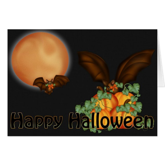 Moon Bats & Pumpkins Halloween Card (Vorderseite (Horizontal))