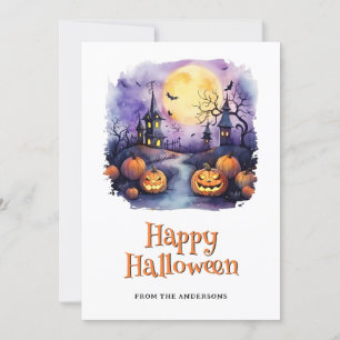 Moon Bats Pumpkins Happy Halloween Card Feiertagskarte