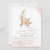 Moon Beige Boho Floral Girl Babydusche Einladung (Vorderseite)