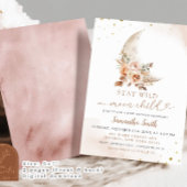 Moon Beige Boho Floral Girl Babydusche Einladung
