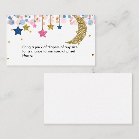 Moon Blue Pink Diaper Raffle Begleitkarte (Vorne/Hinten)