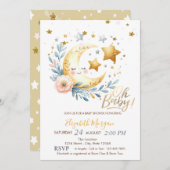 Moon Blume Stars Kinderdusche Einladung (Vorne/Hinten)