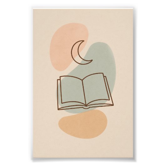 Moon & Book Minimalistisch Poster (Vorne)