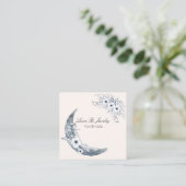 Moon & Botanical Art Blue Gran Quadratische Visitenkarte (Stehend Vorderseite)