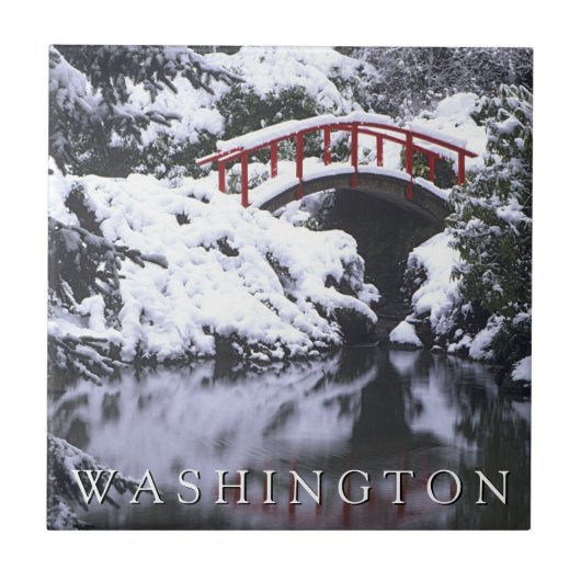 Moon Bridge & Pond im Winter | Seattle, Washington Fliese (Vorderseite)