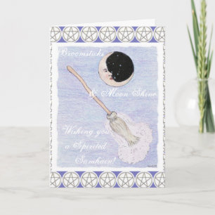Moon & Broom Spirited Samhain Pentagramm Feiertagskarte