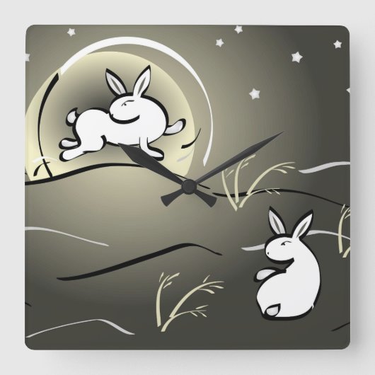 Moon Bunnies Wall Clock Quadratische Wanduhr (Vorderseite)