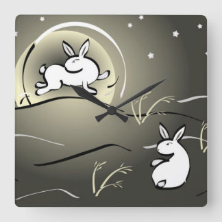 Moon Bunnies Wall Clock Quadratische Wanduhr