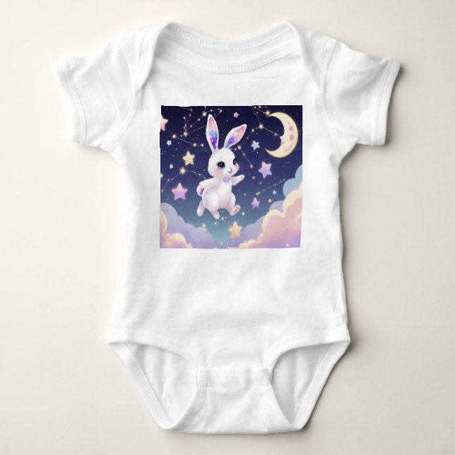 Moon Bunny Baby Bodysuit – Pastel Celestial Rabbit Baby Strampler (Vorderseite)
