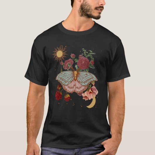 Moon Butterfly Floral Mystical Gothic Sacred Occul T-Shirt (Vorderseite)