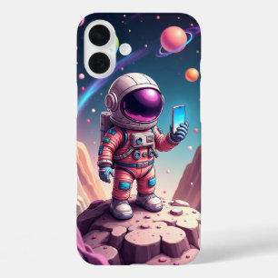 Moon Cartoon Astronaut Art iPhone 16 Plus Hülle
