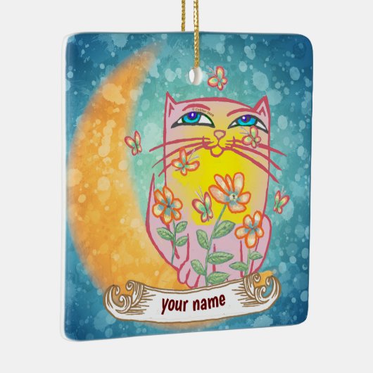 Moon Cat Blume Keramikornament (Rechts)
