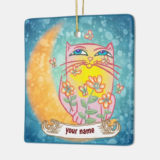 Moon Cat Blume Keramikornament (Links)