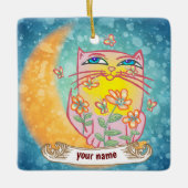 Moon Cat Blume Keramikornament (Vorderseite)