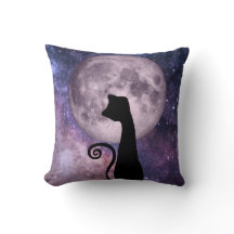 Moon Cat in rosa und Lila Quadrat Kissen